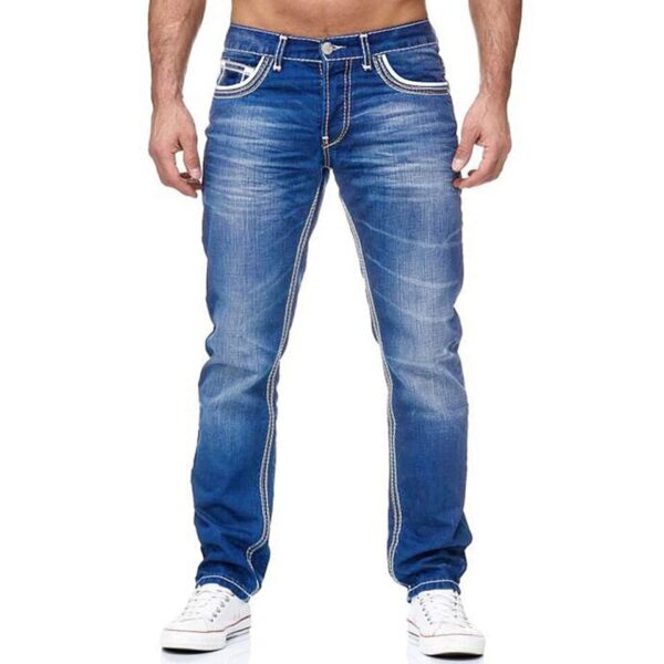 Calça Jeans masculina monocromático com bolsos, calça reta, casual, streetwear diário, primavera e verão - Image 7