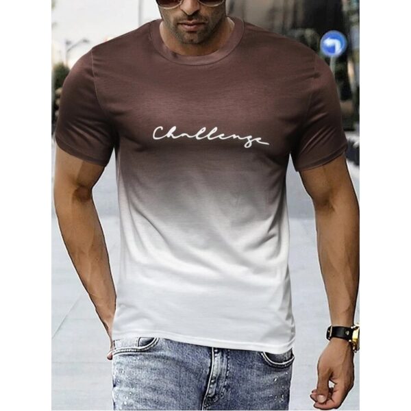 Camiseta estampada com letra masculina, gradiente de contraste, de manga curta Harajuku, pescoço, camisetas extragrandes - Image 16
