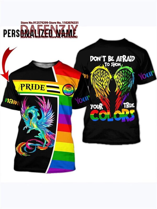 Camiseta LGBTQ, Dragão Engraçado, 3D Bandeira Arco-Íris Impressa, Manga Curta, Harajuku Moda Tee - Image 2