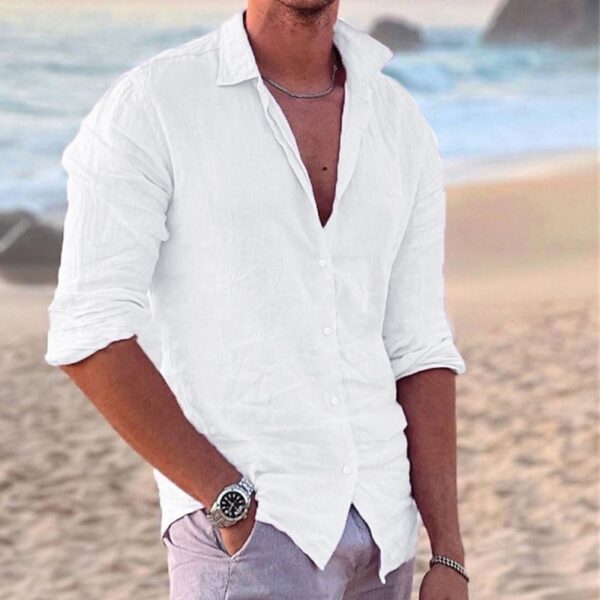 Camisa casual solta de linho masculina, tops 100% algodão, camiseta de manga comprida, alta qualidade, verão, outono, 2023 - Image 16