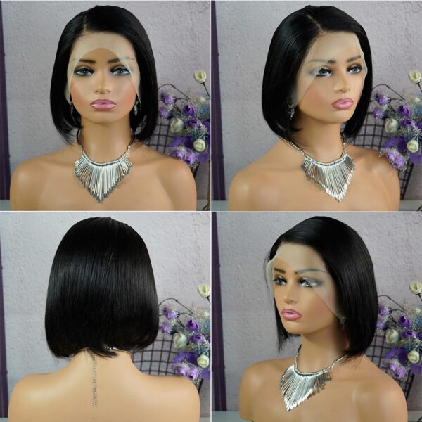 Peruca Bone Straight Bob para mulheres, cabelo humano frente com renda, curta Bob, frontal com renda sem cola HD, 180% - Image 3