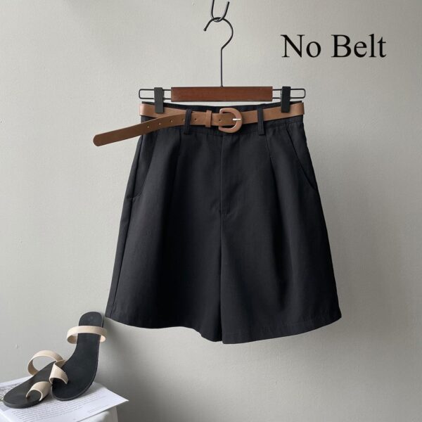 Shorts de pernas largas feminino com cinto, cintura alta, bege, grande, solto, botão, monocromático, clássico, casual, verão - Image 6