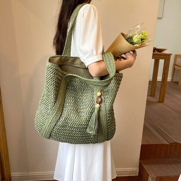 Bolsa feminina Saco trançado de palha Mão, tecido Simples, Holiday Beach Shoulder Bag Tendência Casual Grande - Image 7