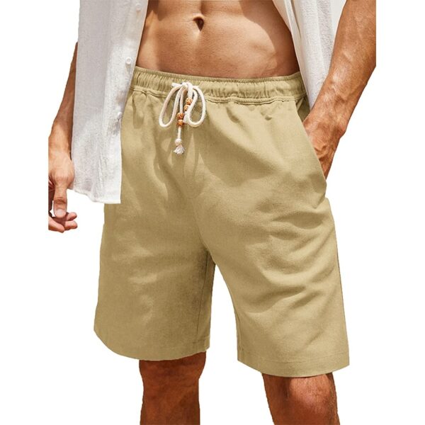 Short de praia casual de algodão linho masculino, cor sólida, moda verão - Image 6