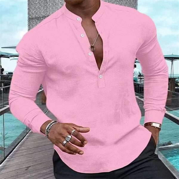 Camisa Meia cardigã de manga comprida masculina, com gola Henley, férias havaianas, verão, nova moda, 5 cores - Image 6