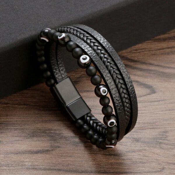 Pulseira alta qualidade couro, Classic Fashion Tiger Eye Beaded Multi Layer Leather Bracelet For Men - Image 16