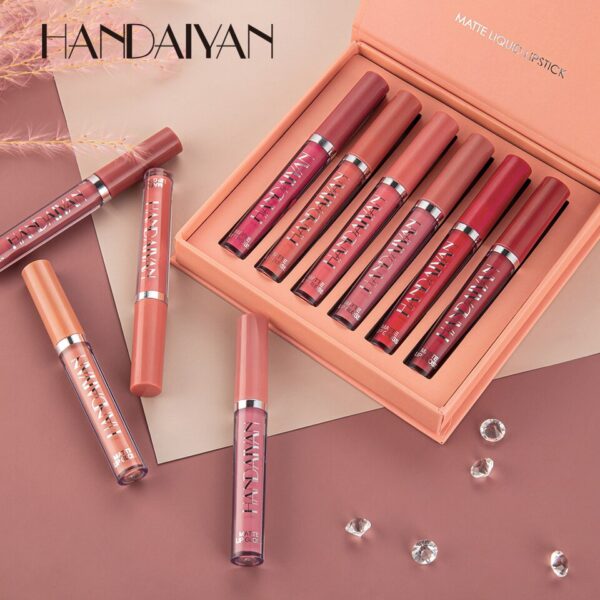 Kit de batom líquido HANDAIYAN fosco impermeável, veludo nu, brilho labial, matiz Lipgloss, 6 cores/caixa - Image 4