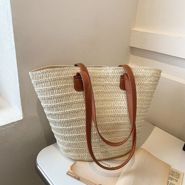 Bolsa de ombro de palha grande feminina, cesta trançada com alça superior, portátil - Image 9