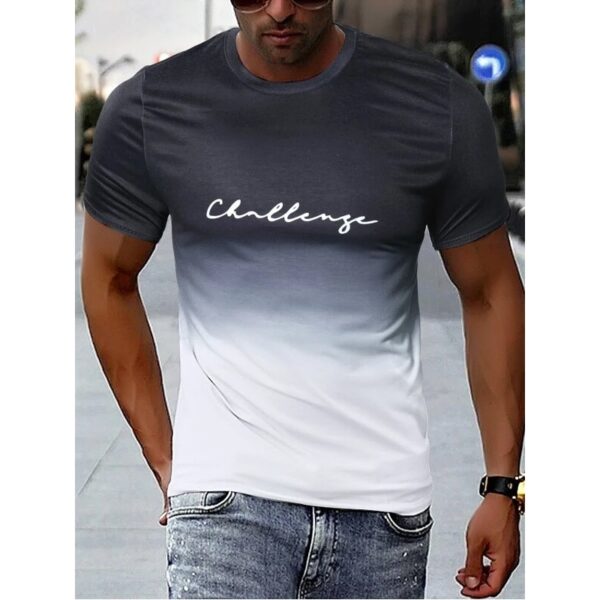 Camiseta estampada com letra masculina, gradiente de contraste, de manga curta Harajuku, pescoço, camisetas extragrandes - Image 10