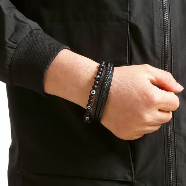 Pulseira alta qualidade couro, Classic Fashion Tiger Eye Beaded Multi Layer Leather Bracelet For Men - Image 14