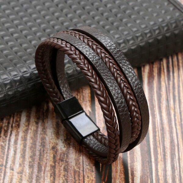 Pulseira alta qualidade couro, Classic Fashion Tiger Eye Beaded Multi Layer Leather Bracelet For Men - Image 9