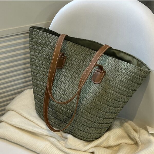 Bolsa de ombro de palha grande feminina, cesta trançada com alça superior, portátil - Image 8