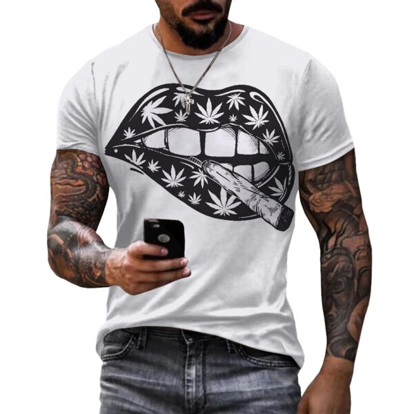 Camisetas masculina Colorido, erva daninha lábios 3d impresso, unisex  verão moda casual - Image 5