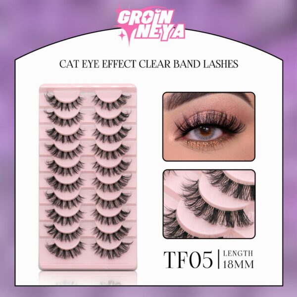 Cílios GROINNEYA-Pacote de Cílios Vison, 3D Clear Band, Manga Falsa, Olho de Gato, Natural, 5 Pares, 10 Pares - Image 15