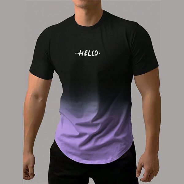 Camiseta estampada com letra masculina, gradiente de contraste, de manga curta Harajuku, pescoço, camisetas extragrandes - Image 24