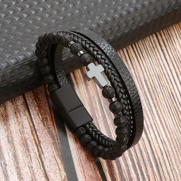 Pulseira alta qualidade couro, Classic Fashion Tiger Eye Beaded Multi Layer Leather Bracelet For Men - Image 11