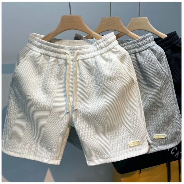 Shorts esportivos com cordão solto masculino, calça de jogging casual, padrão ondulado, monocromático, esportivo, verão - Image 3
