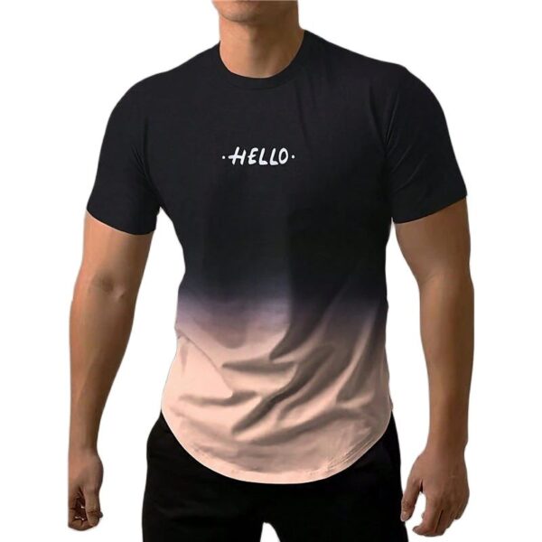 Camiseta estampada com letra masculina, gradiente de contraste, de manga curta Harajuku, pescoço, camisetas extragrandes - Image 22