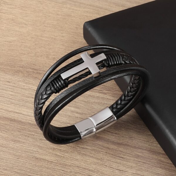 Pulseira de couro trançado à mão para homens e mulheres, cruz simples e delicada, amuletos cristãos - Image 6