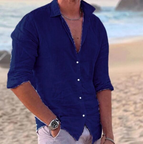 Camisa casual solta de linho masculina, tops 100% algodão, camiseta de manga comprida, alta qualidade, verão, outono, 2023 - Image 9