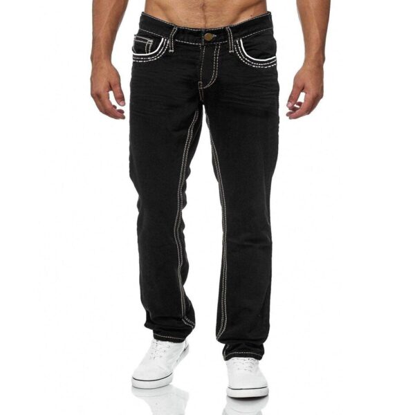 Calça Jeans masculina monocromático com bolsos, calça reta, casual, streetwear diário, primavera e verão - Image 4