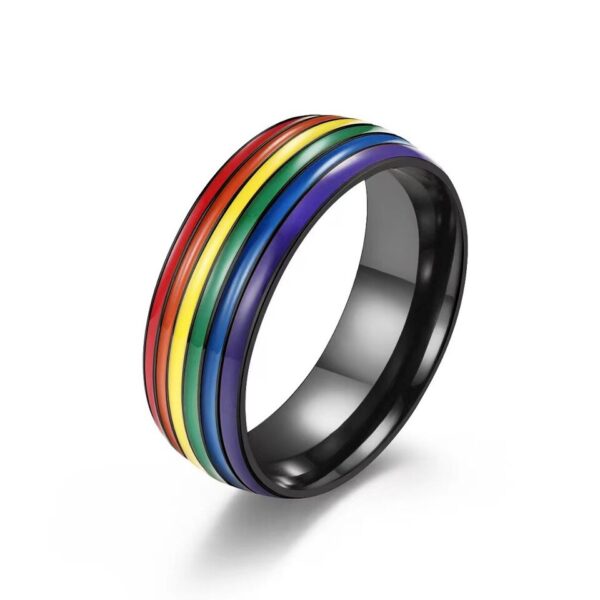 Anel de aço inoxidável LGBTQ, anel de bandeira de arco-íris gay / lésbica - Image 4