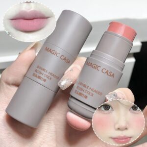 Batom duplo Blush Stick, Multi-Purpose, Duráveis, Brilhante Lábios, Bálsamo Bochecha, Esponja Facial, Coreano