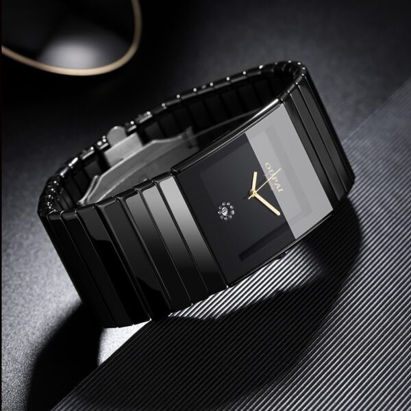 Relógio masculino de cerâmica retangular preta OUPAI, quartzo ultra fino, fadeless, scratchless, moda antiga, 34mm, nova chegada, 2022