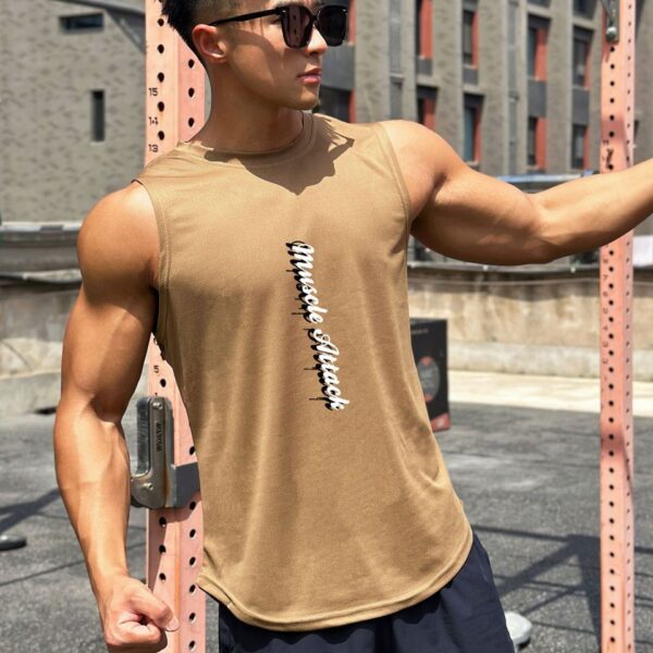 Camiseta sem mangas masculina de treino, regata de ginástica, roupa fitness, musculação, esportivo,  de malha, 2023 - Image 5