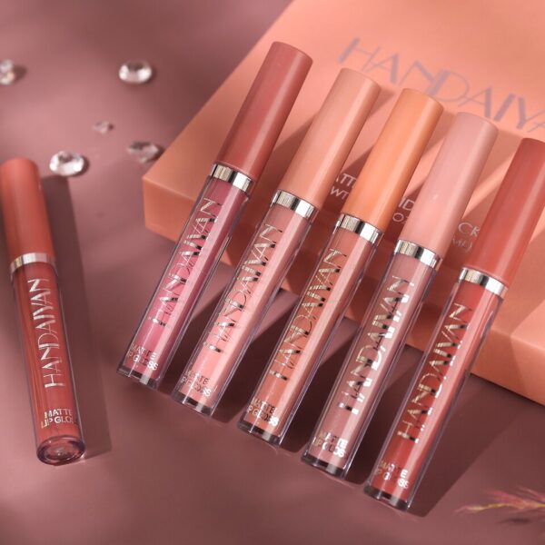 Kit de batom líquido HANDAIYAN fosco impermeável, veludo nu, brilho labial, matiz Lipgloss, 6 cores/caixa - Image 3