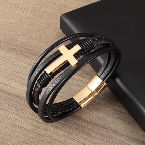 Pulseira de couro trançado à mão para homens e mulheres, cruz simples e delicada, amuletos cristãos - Image 12