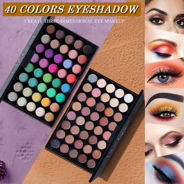 Paleta de sombra fosca impermeável, glitter, palete de maquiagem duradoura, moda shimmer, olhos de beleza feminina, 40 cores