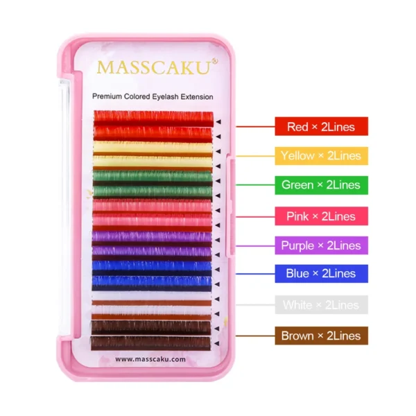Cílios postiço colorido, extensão, clássico, Masscaku 16 linhas, profissional individuais falsos cílios comprimento misto colorido - Image 5
