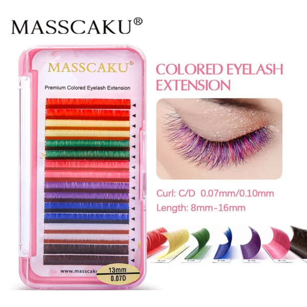 Cílios postiço colorido, extensão, clássico, Masscaku 16 linhas, profissional individuais falsos cílios comprimento misto colorido