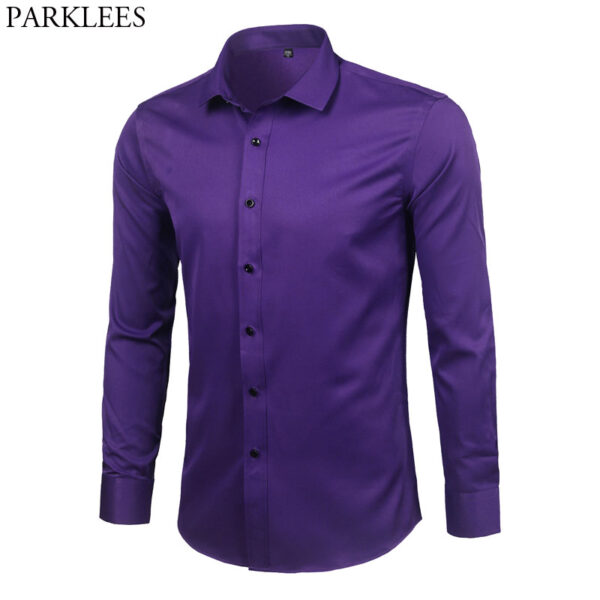 Camisas masculina em fibra de bambu, slim fit, manga comprida, sem ferro, fácil cuidado, formal, roxa, nova, 2023