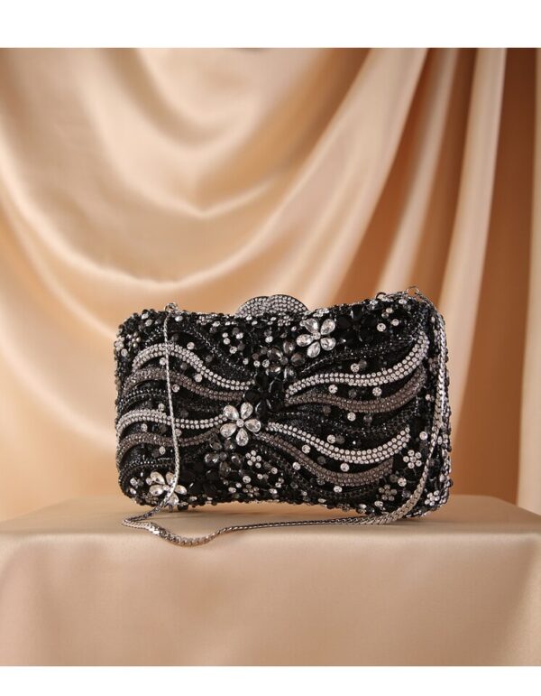 Bolsa feminina Cristal Diamante Beading Clutch Purse, Evening Bag, Chain Shoulder Bag, Prata, Ouro, Preto - Image 8