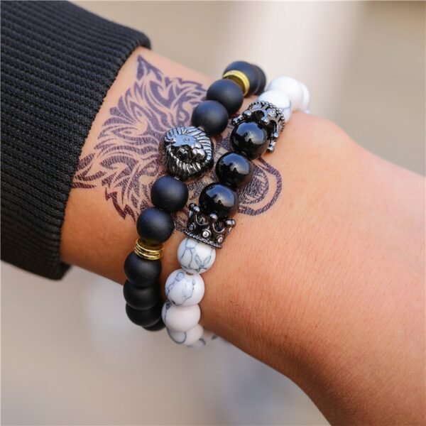 Pulseiras masculina, kit 3 pçs, micro pave cz 8mm disco ball & bar encantos, conjunto, 6mm matte contas de pedra pulseira bileklik - Image 12