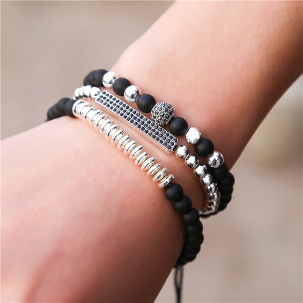 Pulseiras masculina, kit 3 pçs, micro pave cz 8mm disco ball & bar encantos, conjunto, 6mm matte contas de pedra pulseira bileklik - Image 25