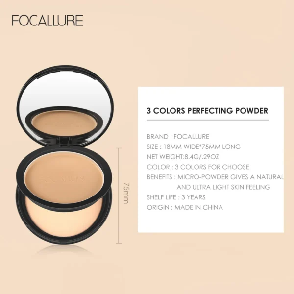 Pó facial prensado à prova d'água, Focallure, maquiagem de longa duração, cobertura total para o rosto, pó compacto, cosméticos base, 9 cores - Image 6