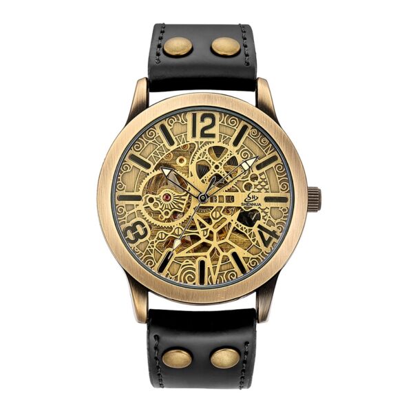 Relógios de pulso mecânico, automático, estilo retrô, steampunk, pulseira de couro genuíno, relógios de pulso auto-enrolados, esqueleto - Image 11