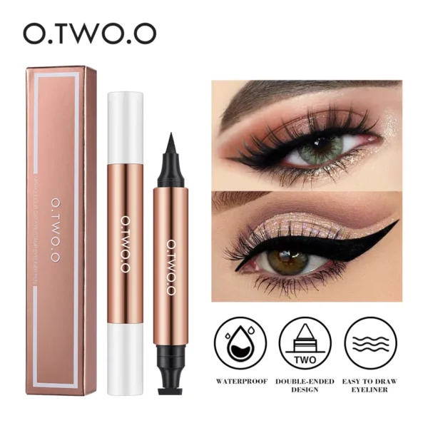 Delineador selo preto líquido, O.TWO.O,  caneta à prova d água, rápido seco double-ended eye liner lápis maquiagem