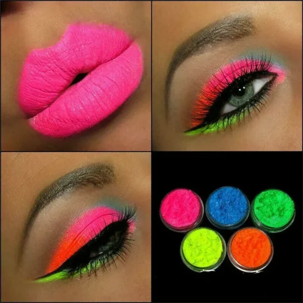 Sombras em pó de néon, brilho no escuro, brilho, fosco, brilho, cosméticos, beleza, maquiagem, unhas, 6 cores - Image 3