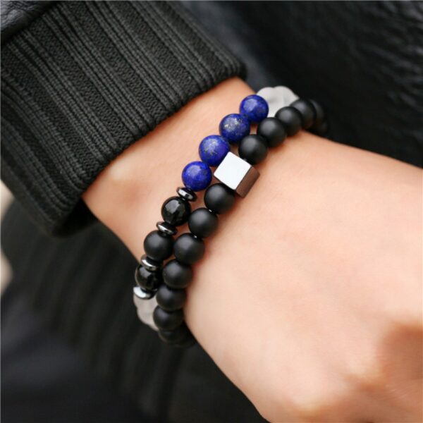Pulseiras masculina, kit 3 pçs, micro pave cz 8mm disco ball & bar encantos, conjunto, 6mm matte contas de pedra pulseira bileklik - Image 6