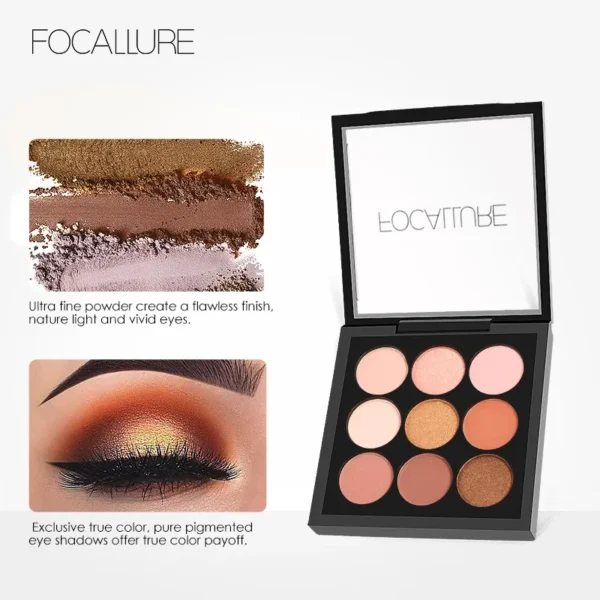 Sombras feminina - Paleta de sombras foscasFocallure, impermeável, duradoura, diamante, brilho, glitter, maquiagem de sombra, cosméticos, 9 cores - Image 11
