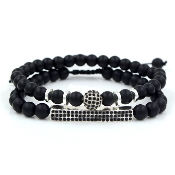 Pulseiras masculina, kit 3 pçs, micro pave cz 8mm disco ball & bar encantos, conjunto, 6mm matte contas de pedra pulseira bileklik - Image 33