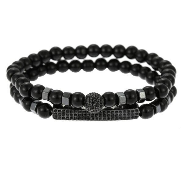 Pulseiras masculina, kit 3 pçs, micro pave cz 8mm disco ball & bar encantos, conjunto, 6mm matte contas de pedra pulseira bileklik - Image 2
