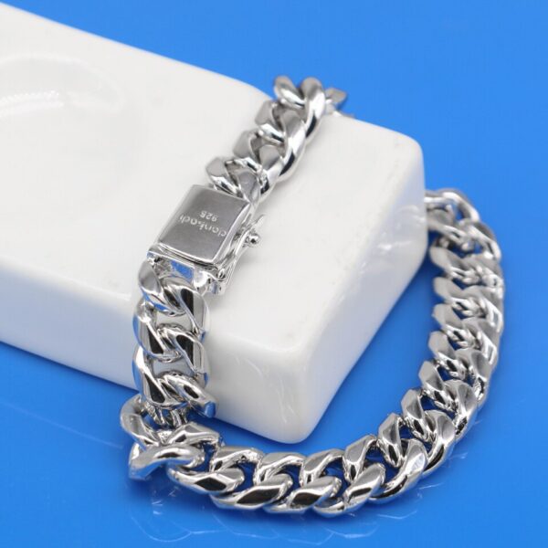 Pulseiras masculina de prata esterlina 100%, bracelete com fecho de prata esterlina 925, 10mm, 20cm, joia de personalidade - Image 7