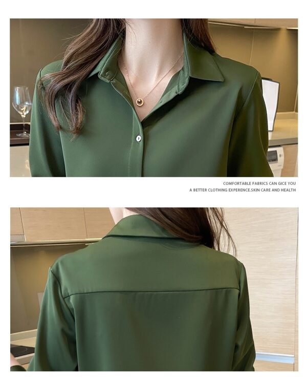 Camisas feminina chiffon manga comprida, top verde e branco, camisa, E678, 2023 - Image 6
