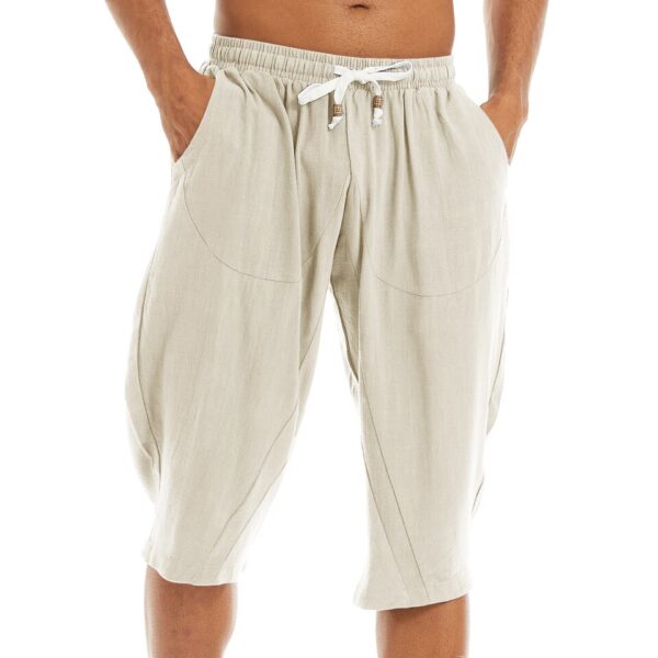 Bermudas masculina de linho de algodão harém, Tacvasen, abaixo do joelho baggy yoga fitness 3/4 - Image 3