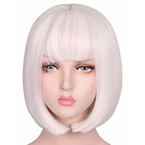 Perucas curta de cabelo sintético, Hairjoy, fibra resistente ao calor, branco puro, traje de festa